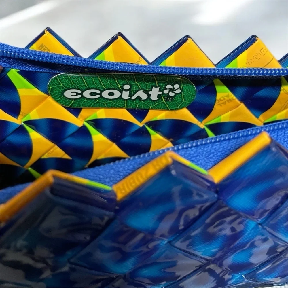 Ecoist wristlet, iridescent blue, braided, zipper closure